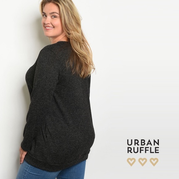 Curvy Fit Charcoal Lace Up Top - Picture 2 of 3